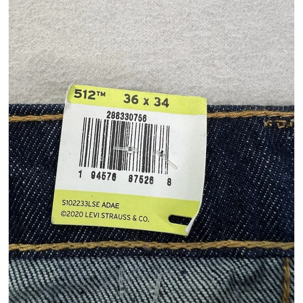 Levis 512 Slim Taper Flex Eco Stretch Denim Dark Blue Mens Size 36x34 New